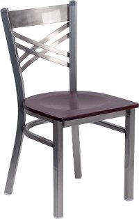 Metal Restaurant Chair - Mahogany Wood Seat