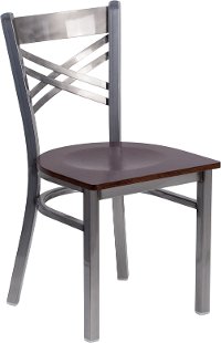 Metal Restaurant Chair - Walnut Wood Seat