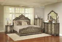 Traditional Platinum Gold 4 Piece Queen Bedroom Set - Seville