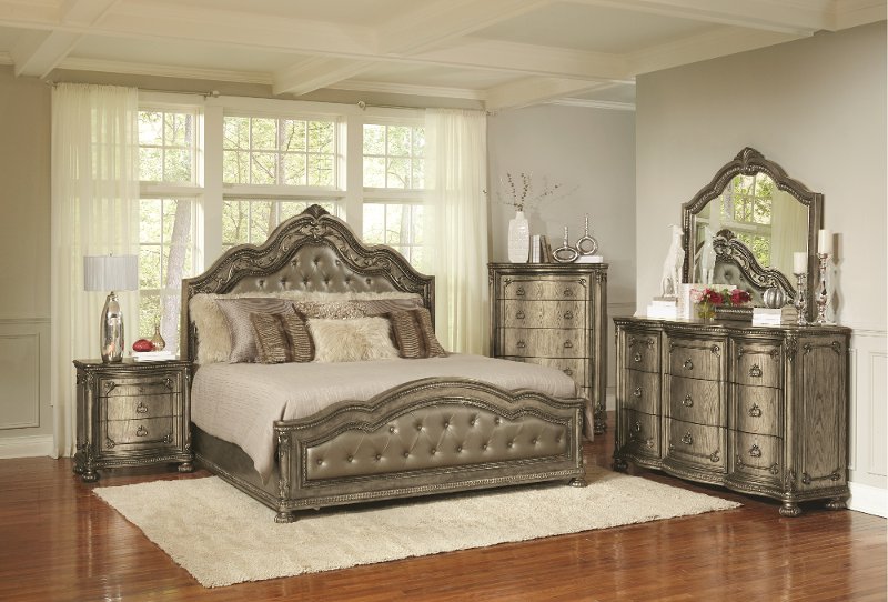 traditional platinum gold 4 piece queen bedroom set - seville