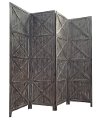 Distressed Gray Wooden Reversible 4 Panel Screen Room Divider-2