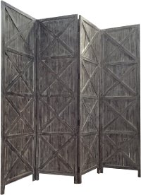 Distressed Gray Wooden Reversible 4 Panel Screen Room Divider-2
