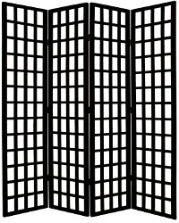 Black 4 Panel Wooden Floor Screen Room Divider