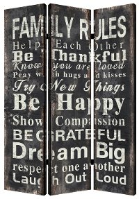 Black and White Reversible 3 Panel Family Rules Screen Room Divider