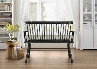 Black Spindle Back Bench with Armrests