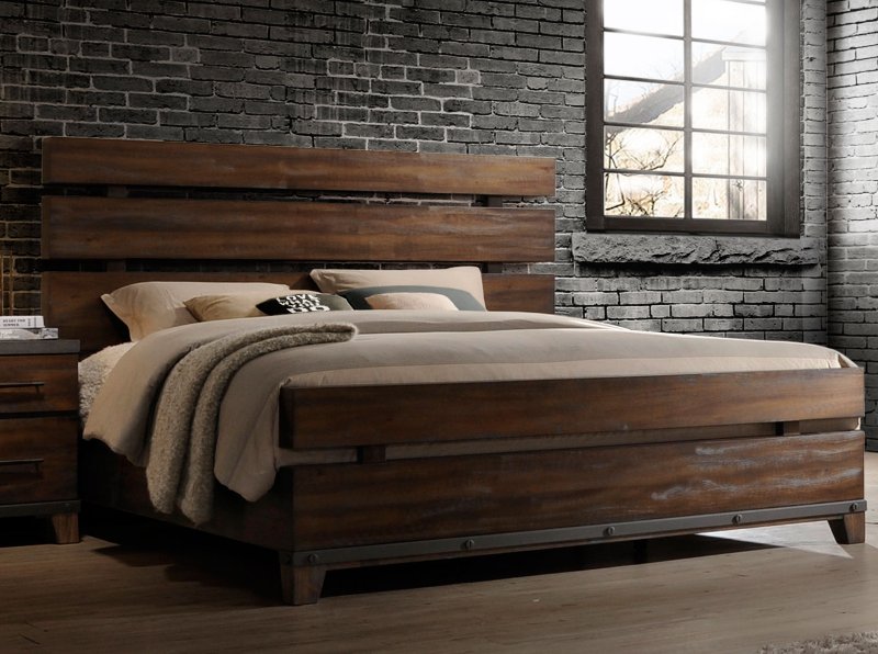 Modern Rustic Brown King Size Bed Forge