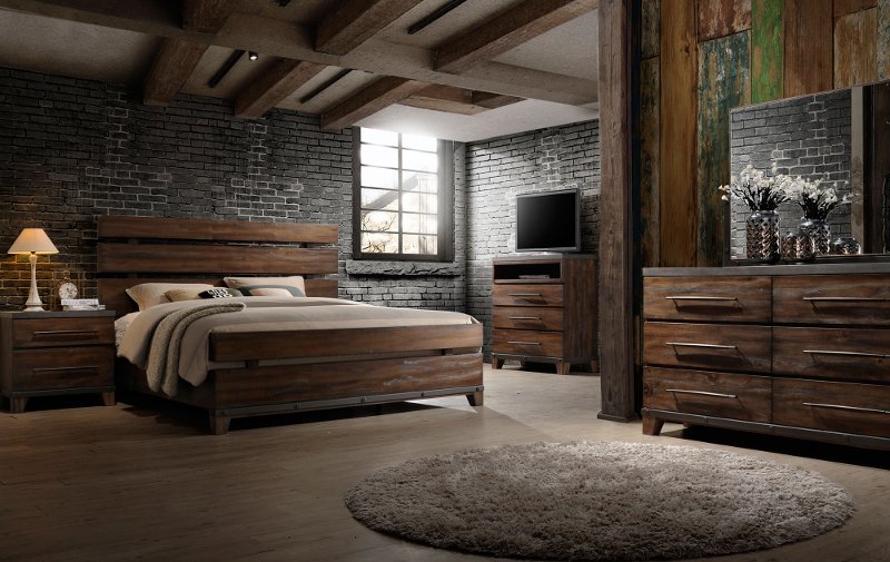 modern rustic brown 6 piece king bedroom set - forge | rc willey