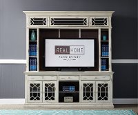 Distressed White 2 Piece Ornate Entertainment Center - Prisma