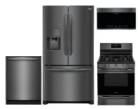KIT Frigidaire 4 Piece Kitchen Appliance Package with Gas Range - Black Stainless Steel