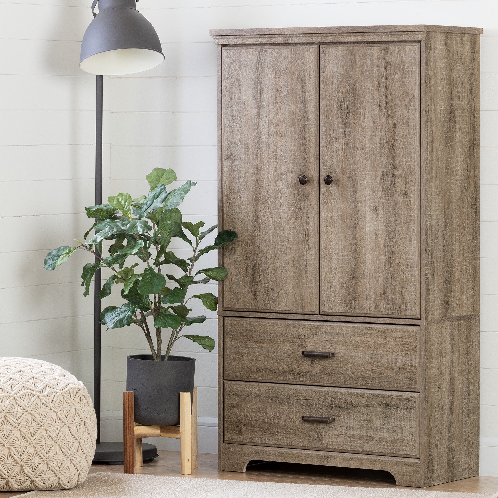 10607 Versa Weathered Oak Two-Door Armoire with Drawers-1