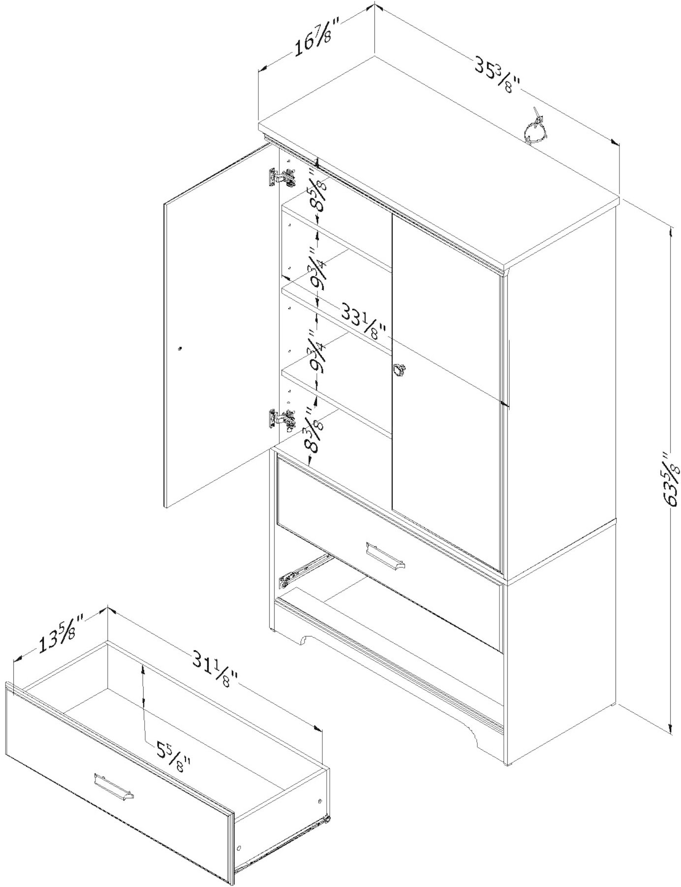 10607 Versa Weathered Oak Two-Door Armoire with Drawers-7