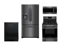 KIT Frigidaire 4 Piece Gas Kitchen Appliance Package with 21.7 cu. ft. French Door Refrigerator - Black Stainless Steel