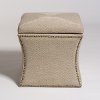 Clearance Khaki Herringbone Cube Ottoman with Lift Top Storage and Nail Head Trim