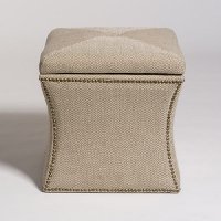 Khaki Herringbone Cube Ottoman with Lift Top Storage and Nail Head Trim