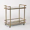 Antique Brass Bar Cart with Glass and Mirror Shelf
