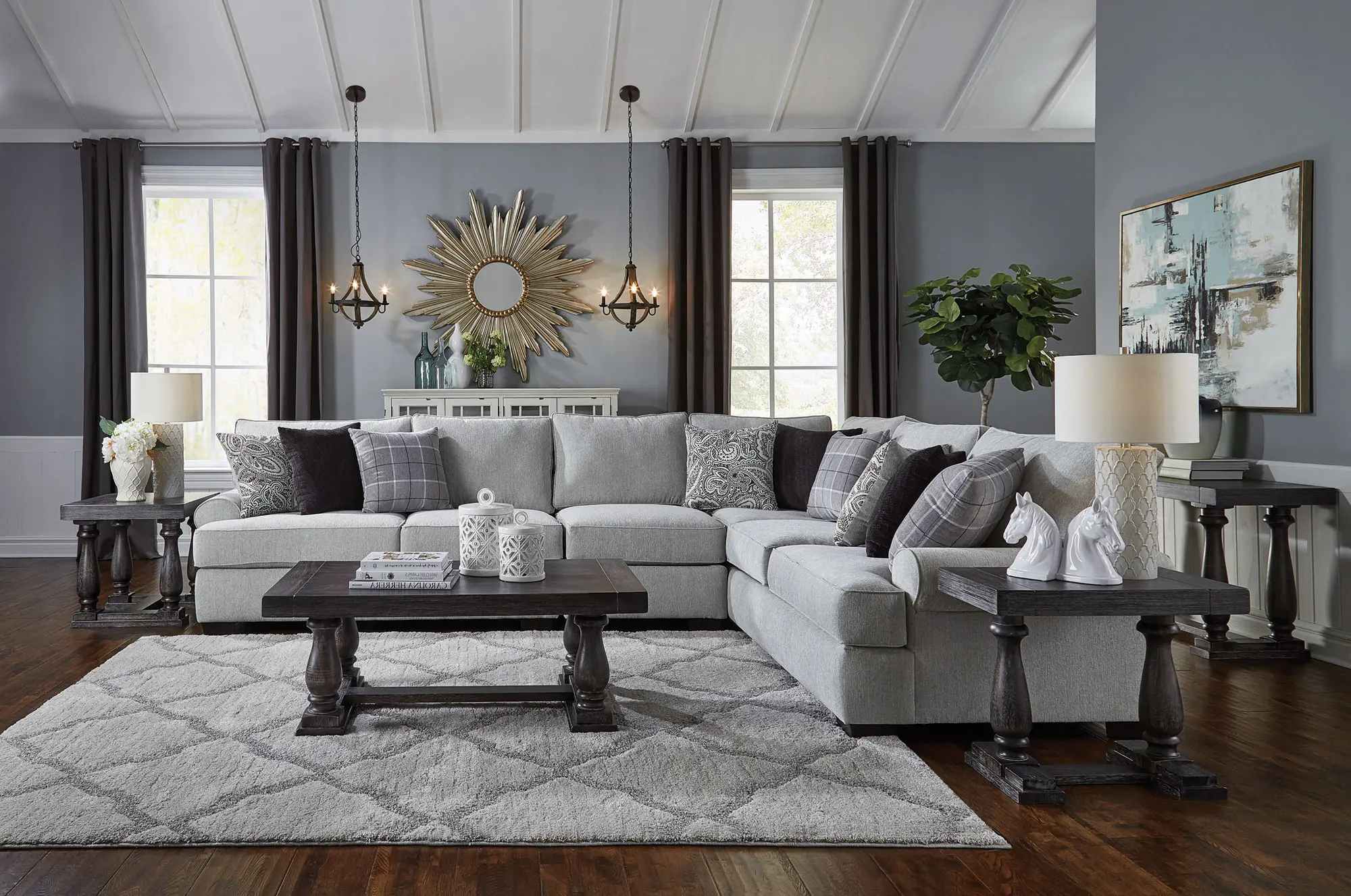 White and Gray 3 Piece Sectional Sofa with RAF Sofa - Griffin-2