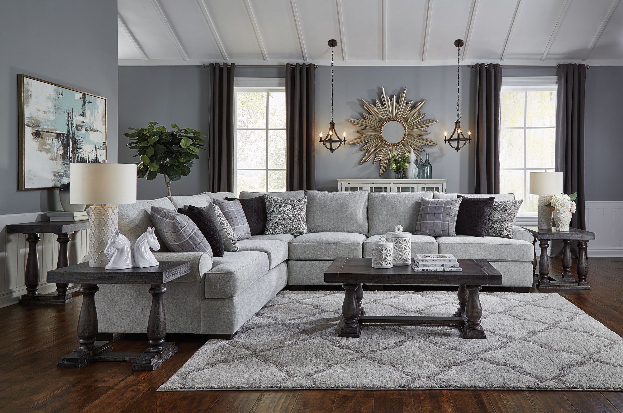 White and Gray 3 Piece Sectional Sofa with LAF Sofa - Griffin-2