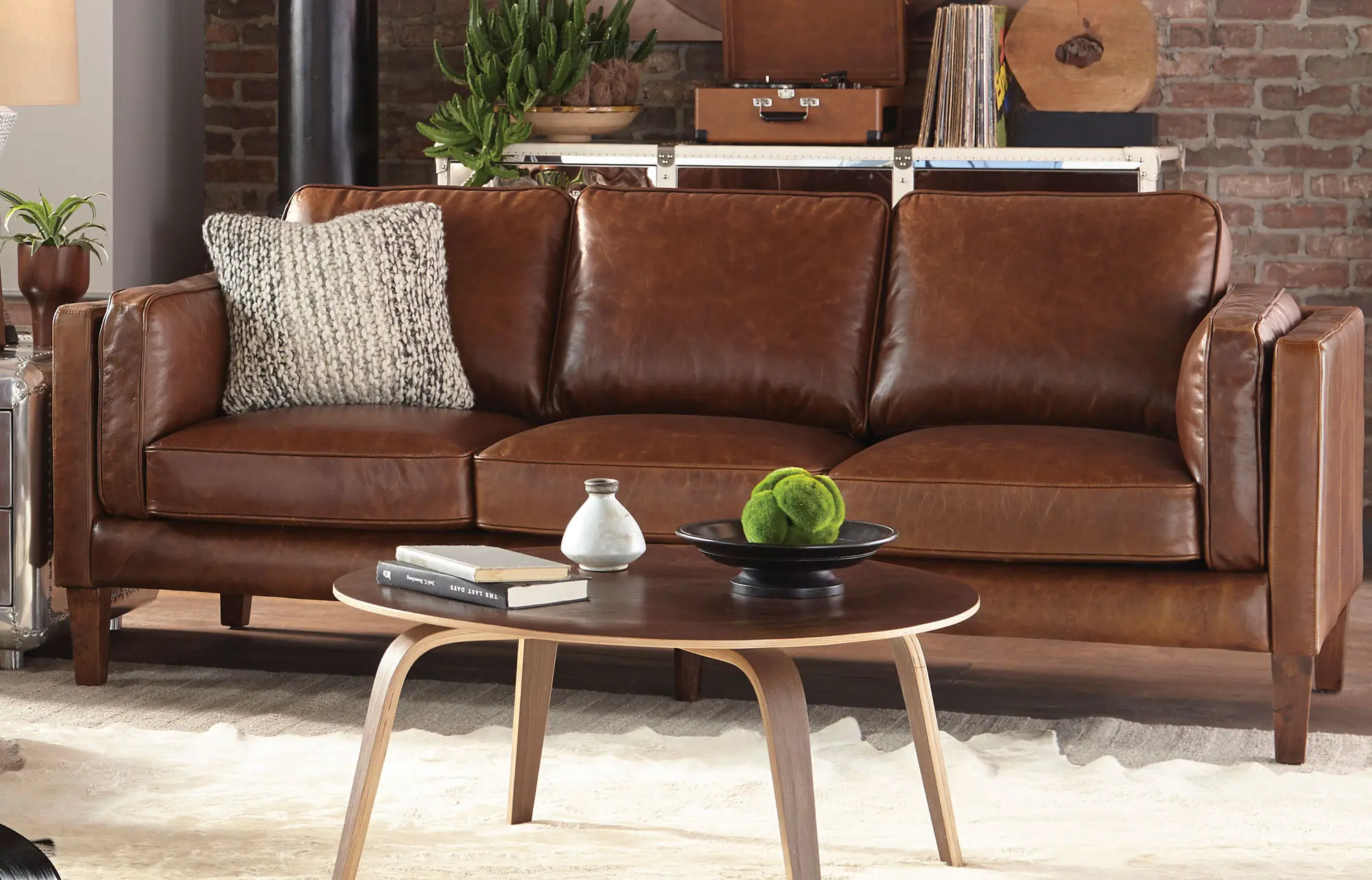 Mid Century Modern Brown Leather Sofa - Brompton-2