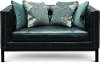 Mid-Century Modern Slate Black Leather Loveseat - St. James