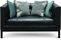 Mid-Century Modern Slate Black Leather Loveseat - St. James
