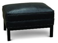Mid Century Modern Black Leather Ottoman - St. James