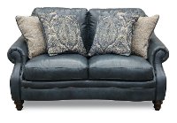 Classic Traditional Navy Blue Leather Loveseat - Admiral