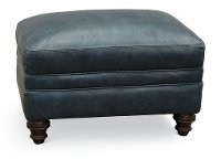 Classic Traditional Navy Blue Leather Ottoman - Admiral