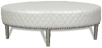 Contemporary Pearl White Upholstered Oval Ottoman - Diamante