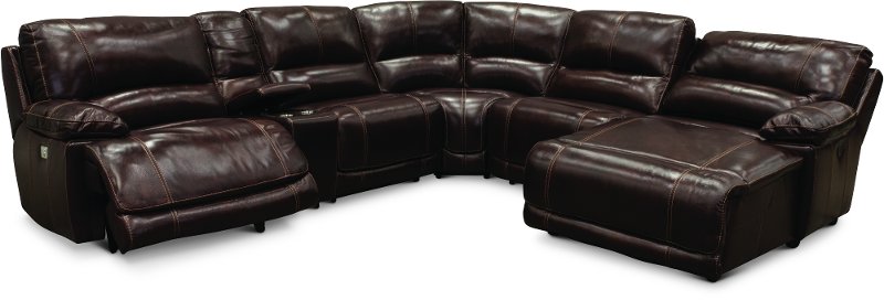 Burgundy Leather Match Power Reclining Sectional Sofa Brant Rc