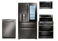 KIT LG 4 Piece Kitchen Appliance Package with Electric Range and InstaView Refrigerator - Black Stainless Steel