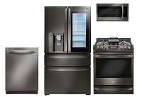 KIT LG 4 Piece Gas Kitchen Appliance Package with 22.5 cu. ft. Smart Refrigerator - Black Stainless Steel