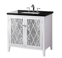White 2 Door Vanity Wood Base, Black Stone Veneer Top and Sink - Evelyn
