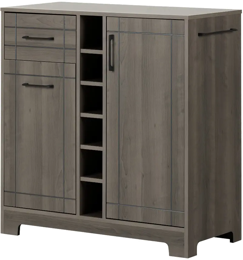 Vietti Home Bar Cabinet with Bottle Glass Storage & Drawers in Black Oak Finish 
