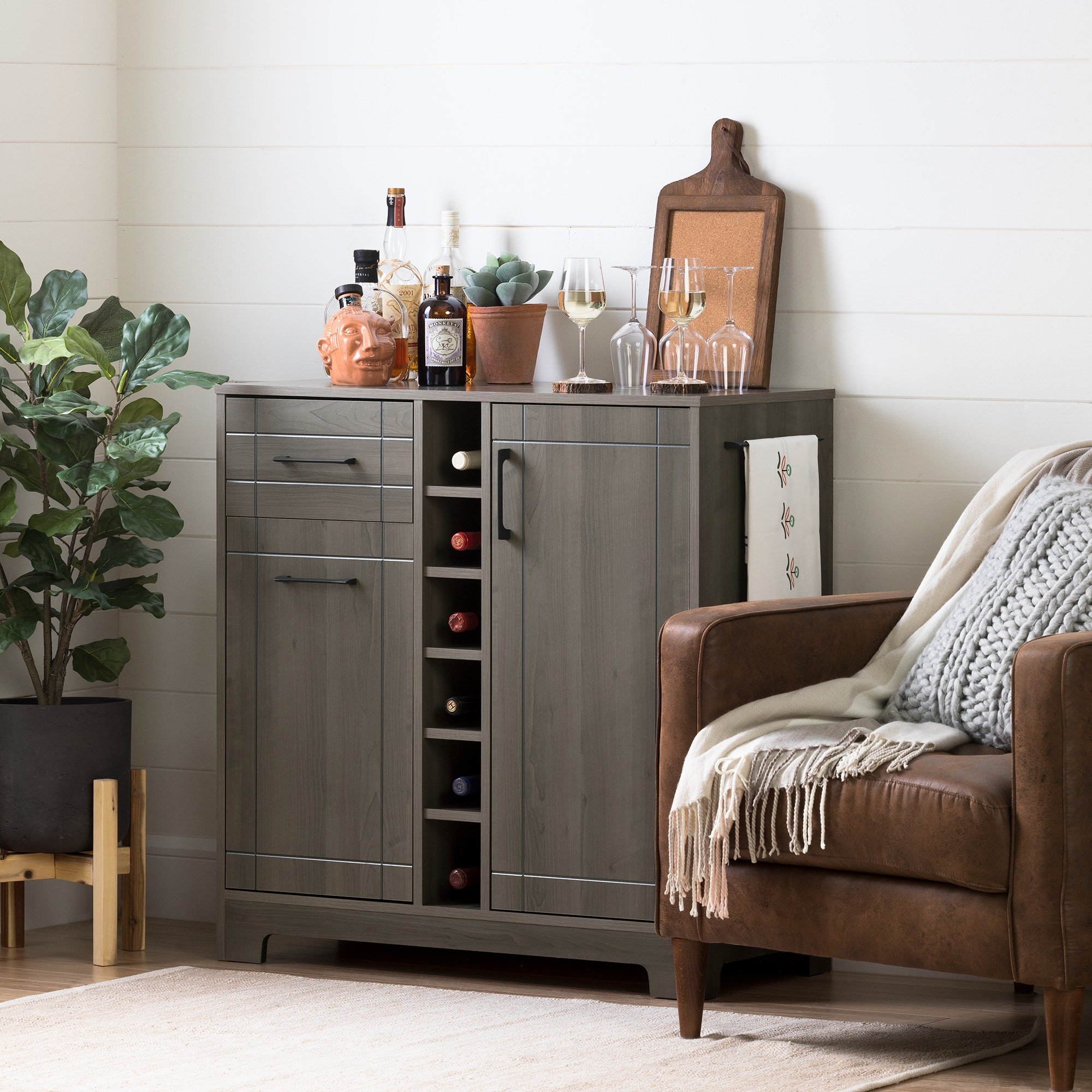 11029 Gray Bar Cabinet with Bottle and Glass Storage - Vietti-4