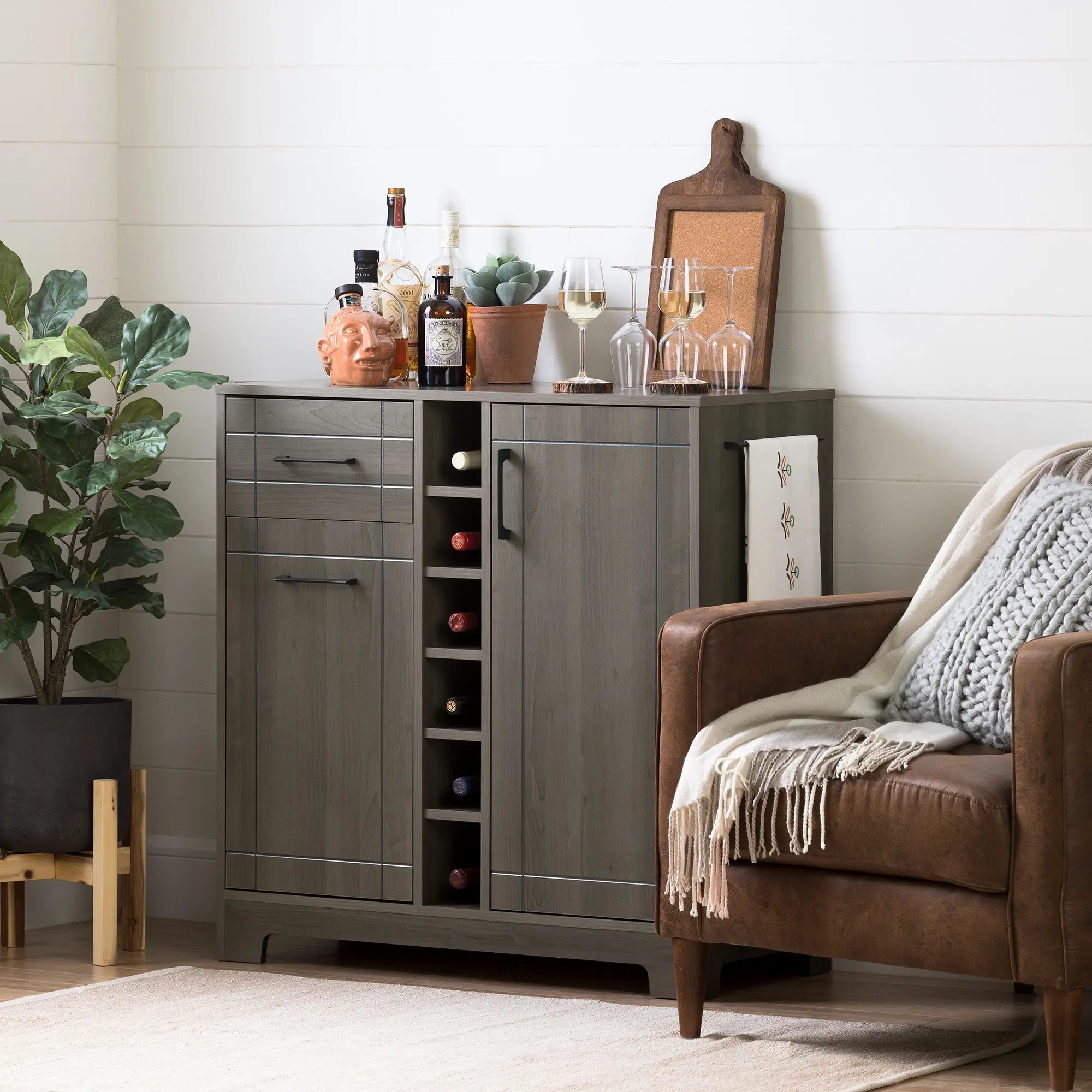 11029 Gray Bar Cabinet with Bottle and Glass Storage - Vietti-4