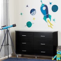 100192 Six-Drawer Double Dresser with Cosmic Wall Decals - Cosmos
