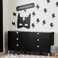 100188 Six-Drawer Double Dresser with Superheroes Wall Decals - Spark