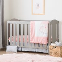 100269 Soft Gray 2-in-1 Crib, Rail and Pink Bedding - Angel