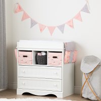 100198 White Changing Table with Runner and Pennant Banner - Savannah
