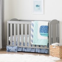 100271 Soft Gray 2-in-1 Crib, Rail and Blue Bedding - Angel