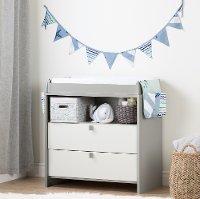 100272 Soft Gray Changing Table with Runner and Pennant Banner - Cookie