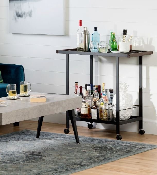 10633 City Life Black Metal Bar Cart on Wheels-1