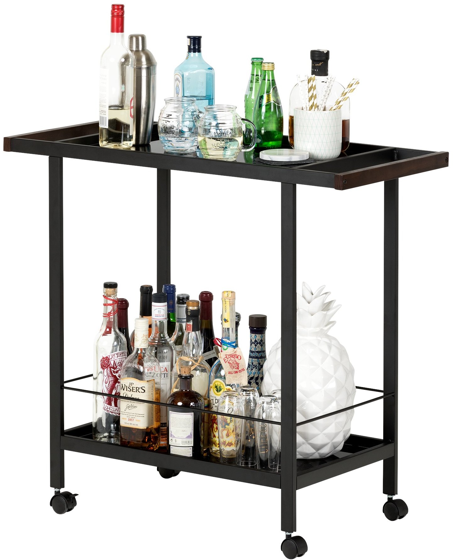 10633 City Life Black Metal Bar Cart on Wheels-4