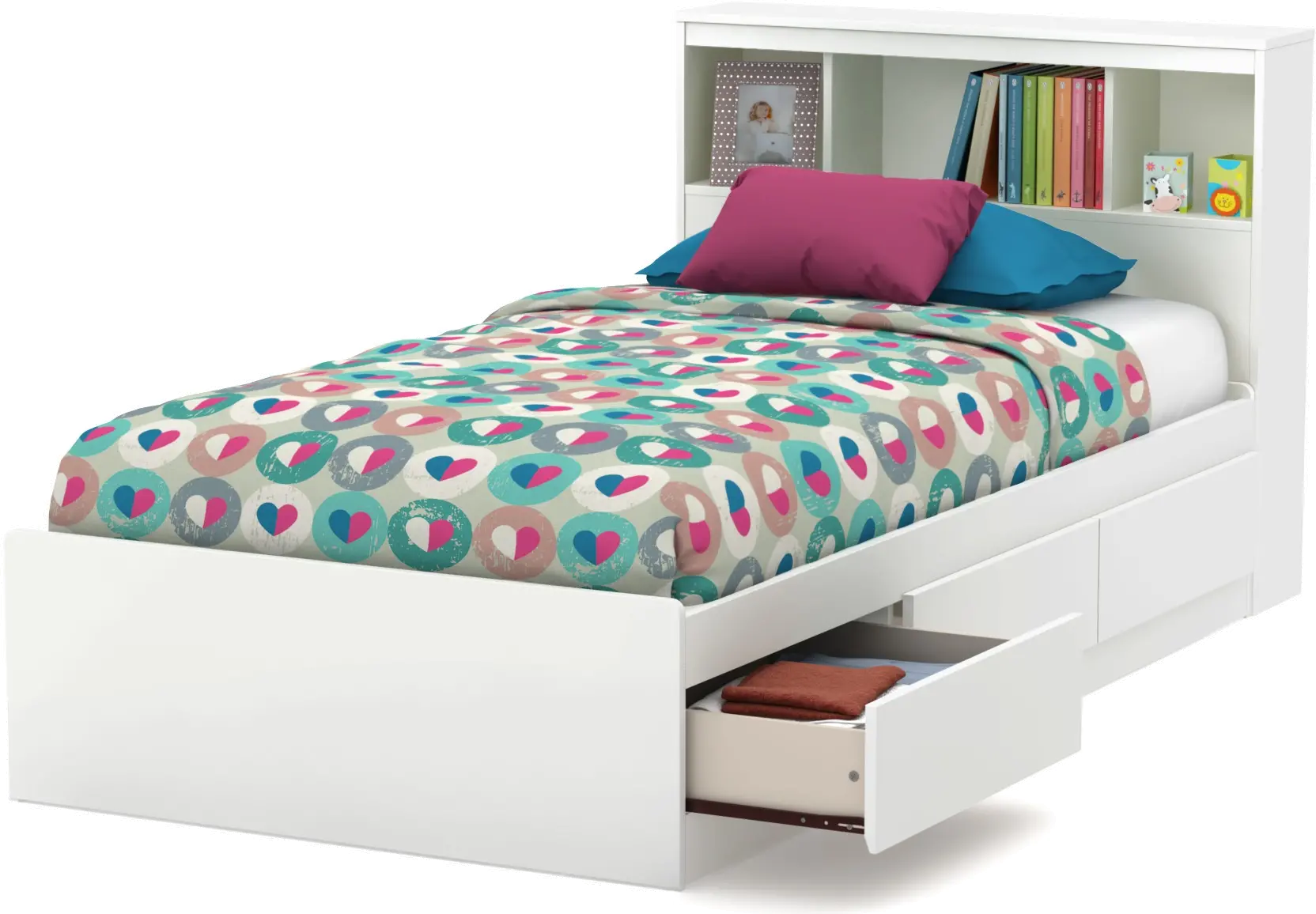 11250 White Twin Mates Bed with Bookcase Headboard - Reevo-1