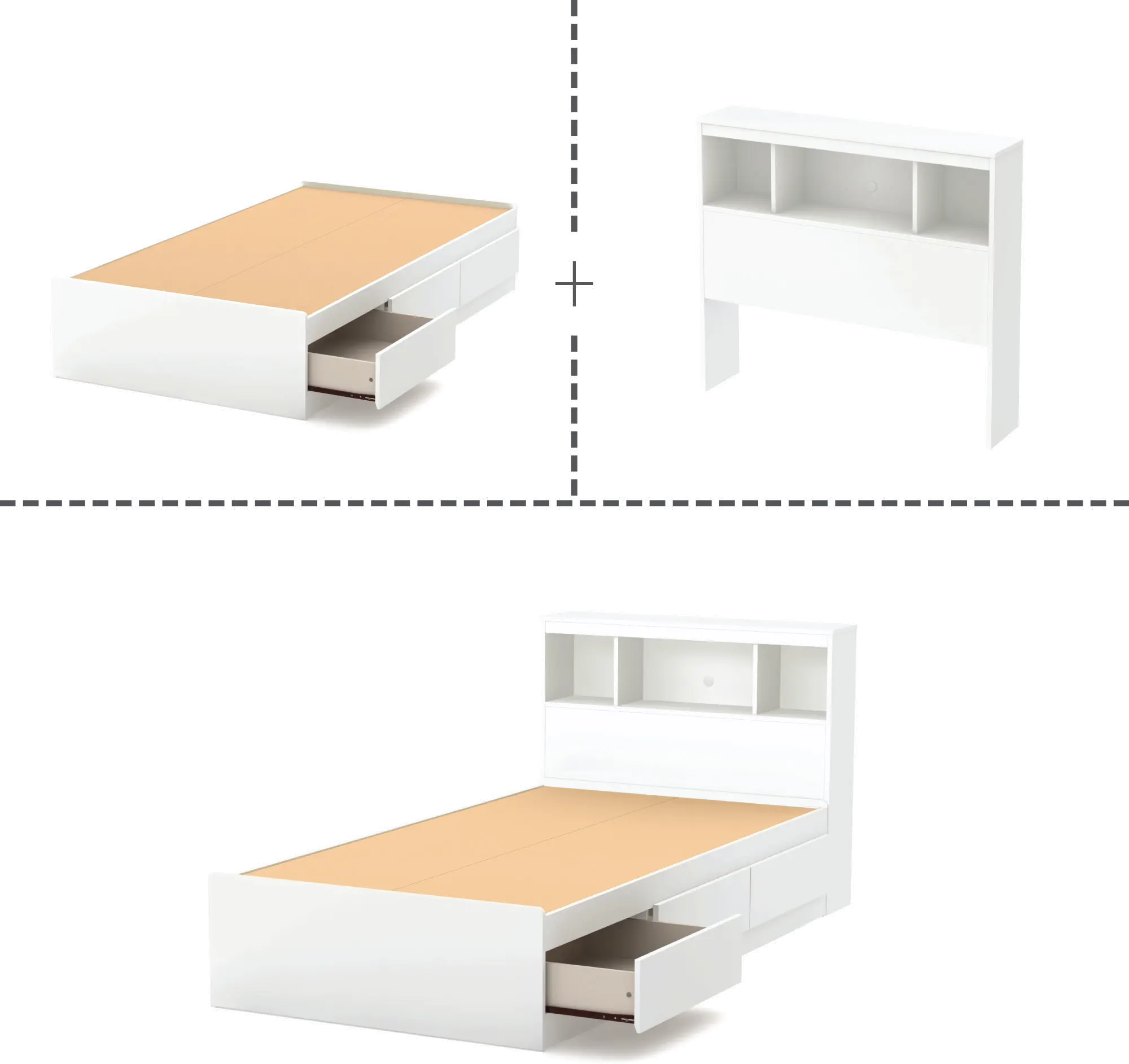 11250 White Twin Mates Bed with Bookcase Headboard - Reevo-3