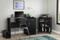 11266 Black Computer Desk with Keyboard Tray and Printer Stand - Axess