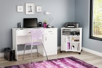 11269 White Desk with Keyboard Tray and Printer Stand - Axess