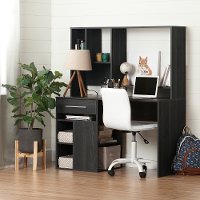 100208 Modern Gray Oak Desk and White Office Chair - Annexe