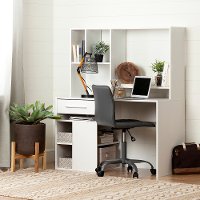 100210 Modern White Oak Desk and Gray Office Chair - Annexe
