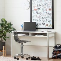 100215 Pure White Desk with Smoked Gray Office Chair - Annexe